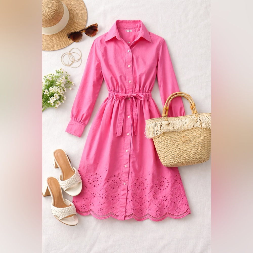 Free Assembly Pink Eyelet Button-Front Midi Dress | NWT | XS